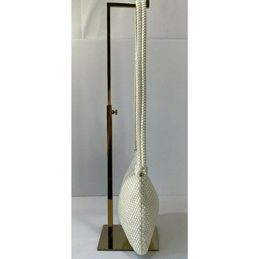 Vintage Handmade White Sequin Mesh Shoulder Bag Purse Hinged Opening